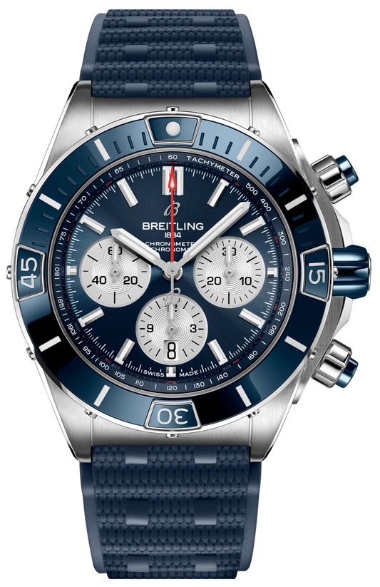  Shop Authentic Breitling Super Chronomat B01 44 Blue Dial Blue Rubber Strap Watch for Men - AB0136161C1S1 - Luxxuri