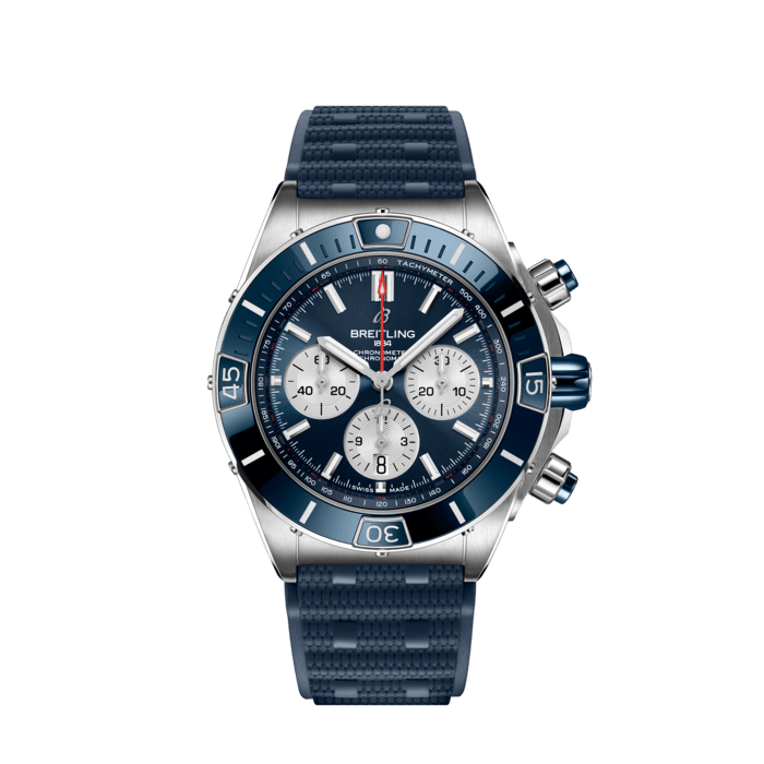  Shop Authentic Breitling Super Chronomat B01 44 Blue Dial Blue Rubber Strap Watch for Men - AB0136161C1S1 - Luxxuri