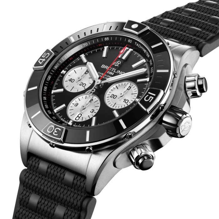  Shop Authentic Breitling Super Chronomat B01 44 Black Dial Black Rubber Strap Watch for Men - AB0136251B1S1 - Luxxuri