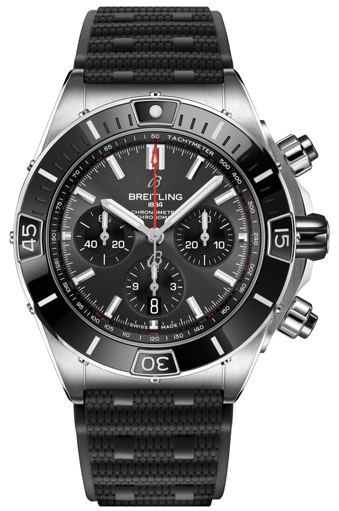  Shop Authentic Breitling Super Chronomat B01 44 Black Dial Black Rubber Strap Watch for Men - AB0136251B2S1 - Luxxuri