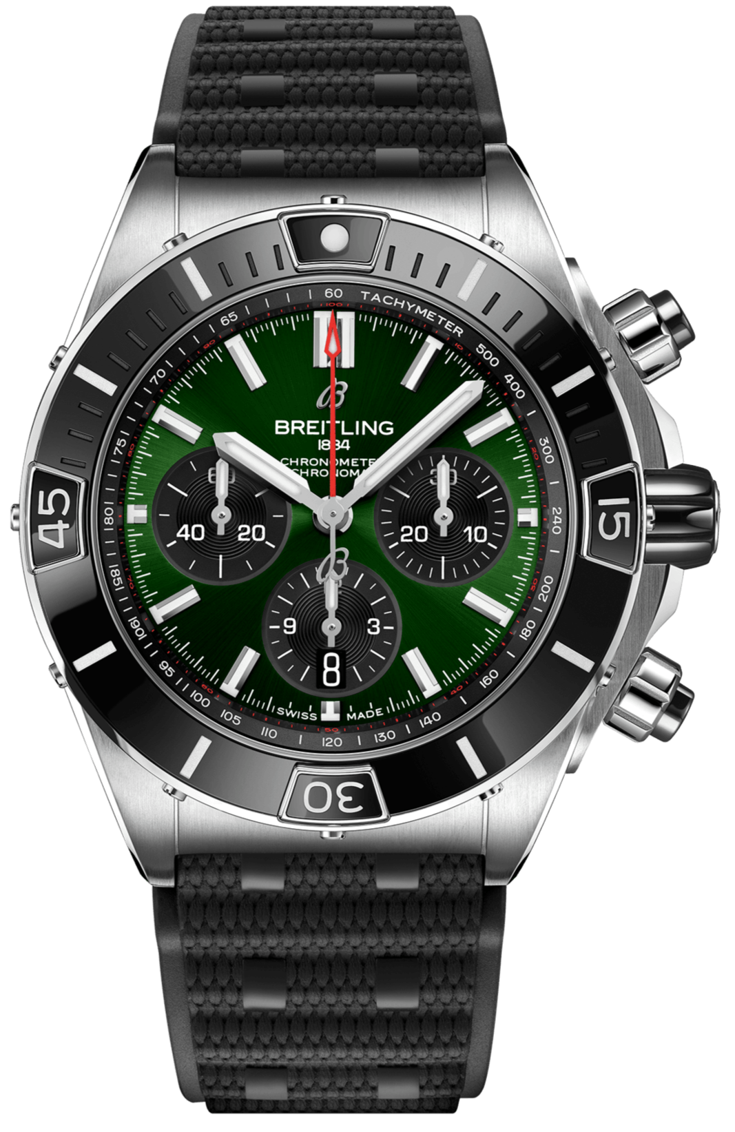  Shop Authentic Breitling Super Chronomat B01 44 Green Dial Black Rubber Strap Watch for Men - AB0136251L1S1 - Luxxuri