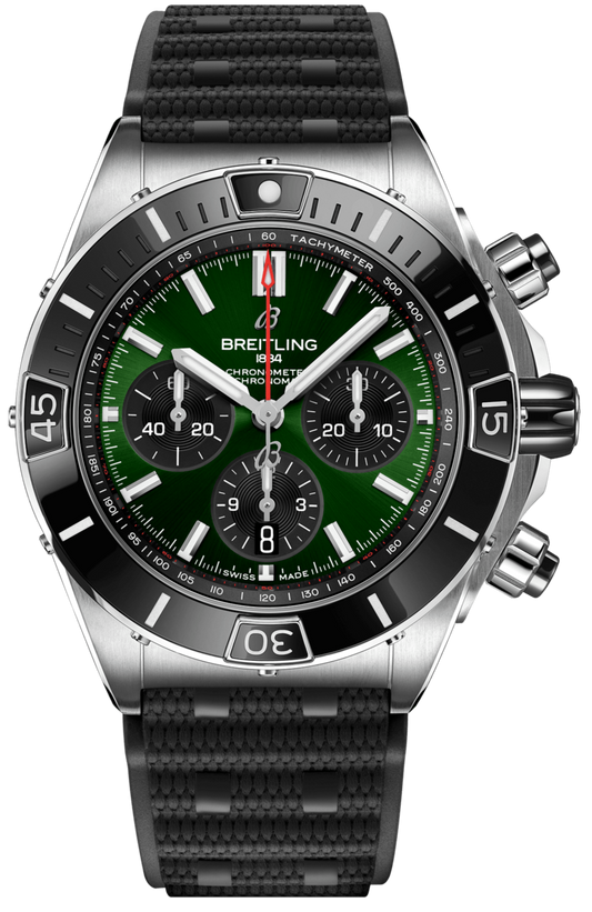  Shop Authentic Breitling Super Chronomat B01 44 Green Dial Black Rubber Strap Watch for Men - AB0136251L1S1 - Luxxuri