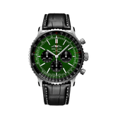  Shop Authentic Breitling Navitimer B01 Chronograph 46 Green Dial Black Leather Strap Watch for Men - AB0137241L1P1 - Luxxuri