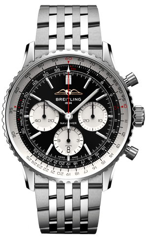  Shop Authentic Breitling Navitimer B01 Chronograph 43 Black Dial Silver Steel Strap Watch for Men - AB0138211B1A1 - Luxxuri