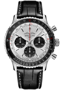 Breitling Navitimer B01 Chronograph 43 Silver Dial Black Leather Strap Watch for Men - AB0138241G1P1