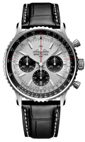 Breitling Navitimer B01 Chronograph 43 Silver Dial Black Leather Strap Watch for Men - AB0138241G1P1