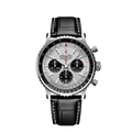 Breitling Navitimer B01 Chronograph 43 Silver Dial Black Leather Strap Watch for Men - AB0138241G1P1