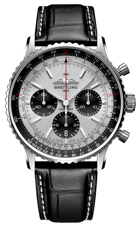  Shop Authentic Breitling Navitimer B01 Chronograph 43 Silver Dial Black Leather Strap Watch for Men - AB0138241G1P1 - Luxxuri