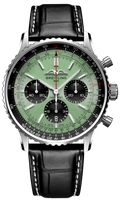 Breitling Navitimer B01 Chronograph 43 Green Dial Black Leather Strap Watch for Men - AB0138241L1P1