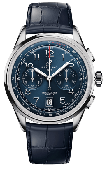 Breitling Premier B01 Chronograph 42 Blue Dial Blue Leather Strap Watch for Men - AB0145171C1P2