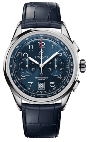  Shop Authentic Breitling Premier B01 Chronograph 42 Blue Dial Blue Leather Strap Watch for Men - AB0145171C1P2 - Luxxuri