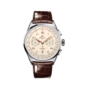  Shop Authentic Breitling Premier B01 Chronograph 42 White Dial Brown Leather Strap Watch for Men - AB0145211G1P1 - Luxxuri