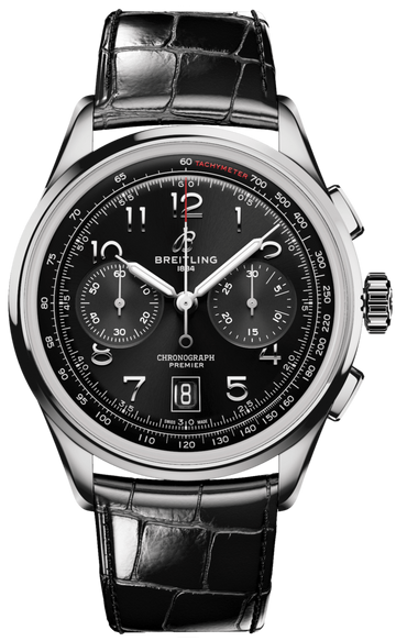  Shop Authentic Breitling Premier B01 Chronograph 42 Black Dial Black Leather Strap Watch for Men - AB0145221B1P1 - Luxxuri