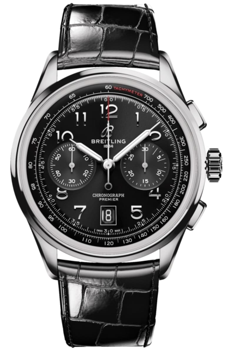  Shop Authentic Breitling Premier B01 Chronograph 42 Black Dial Black Leather Strap Watch for Men - AB0145221B1P1 - Luxxuri