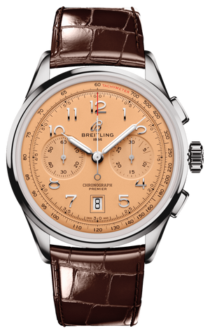  Shop Authentic Breitling Premier B01 Chronograph 42 Beige Dial Brown Leather Strap Watch for Men - AB0145331K1P1 - Luxxuri