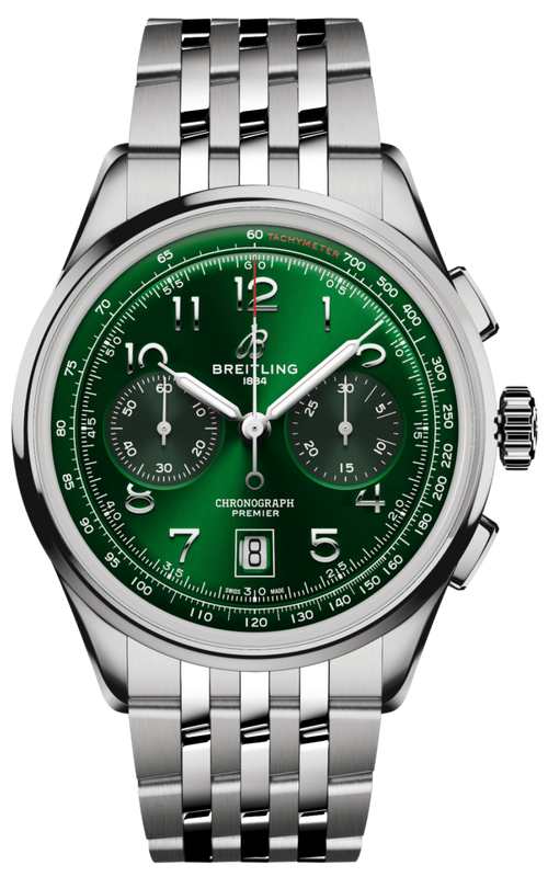  Shop Authentic Breitling Premier B01 Chronograph 42 Green Dial Silver Steel Strap Watch for Men - AB0145371L1A1 - Luxxuri