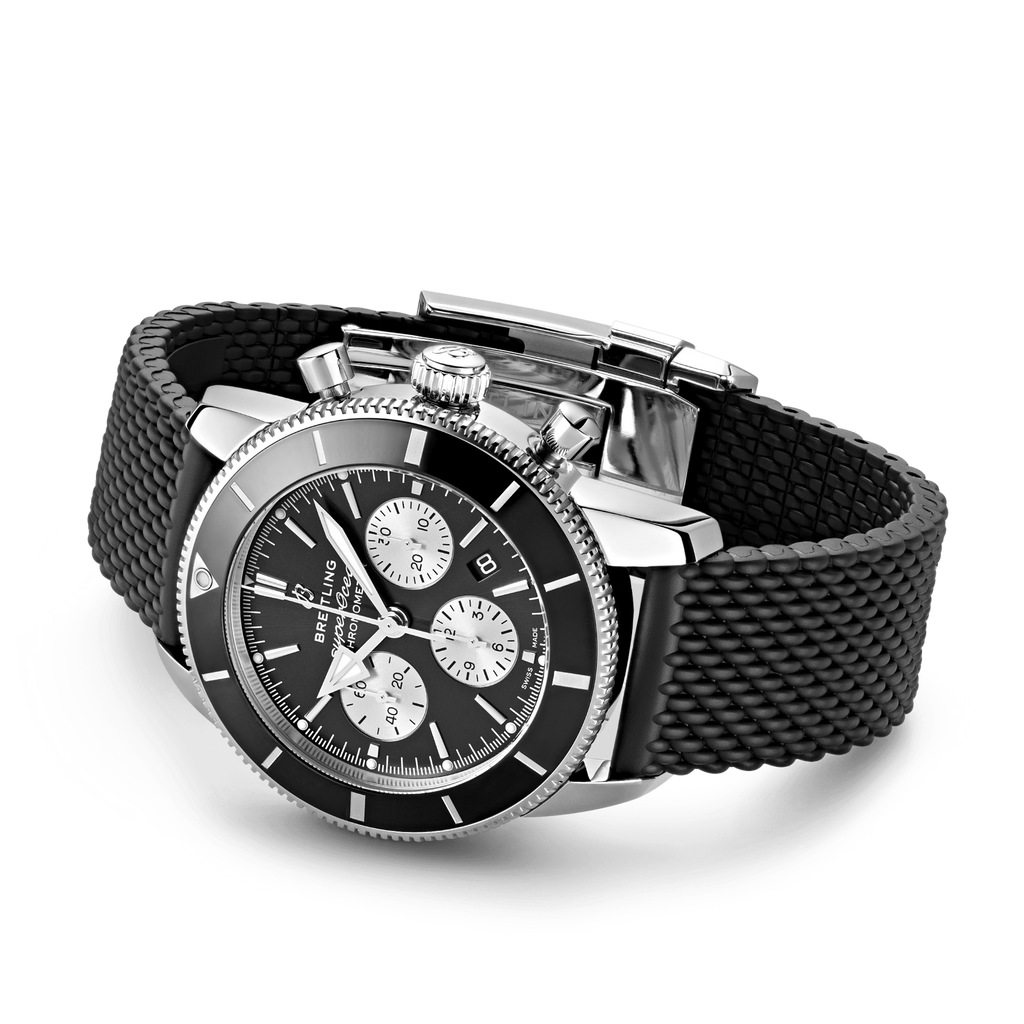  Shop Authentic Breitling Superocean Heritage B01 Chronograph 44 Black Dial Black Mesh Bracelet Watch for Men - AB0162121B1S1 - Luxxuri