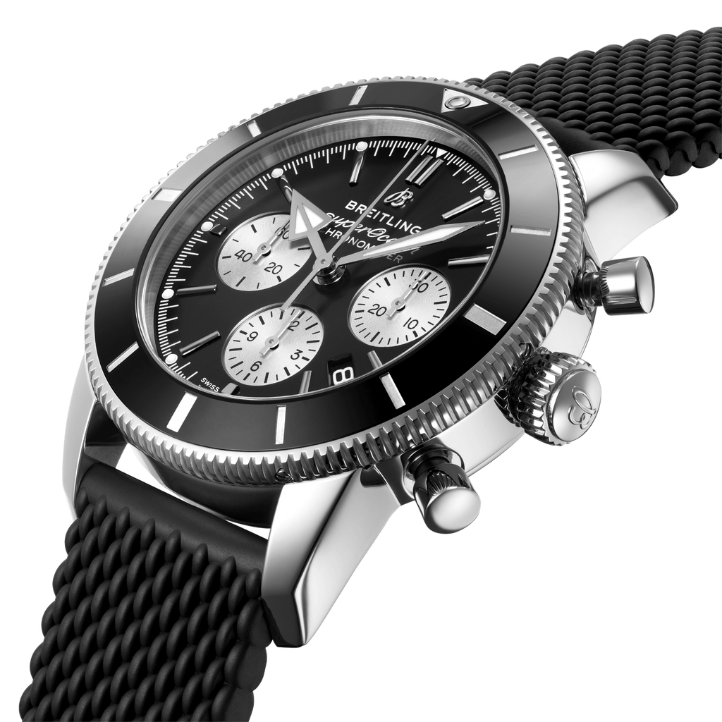  Shop Authentic Breitling Superocean Heritage B01 Chronograph 44 Black Dial Black Mesh Bracelet Watch for Men - AB0162121B1S1 - Luxxuri