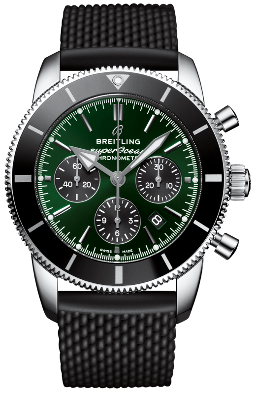  Shop Authentic Breitling Superocean Heritage B01 Chronograph 44 Limited Edition Green Dial Black Mesh Bracelet Watch for Men - AB01621A1L1S1 - Luxxuri