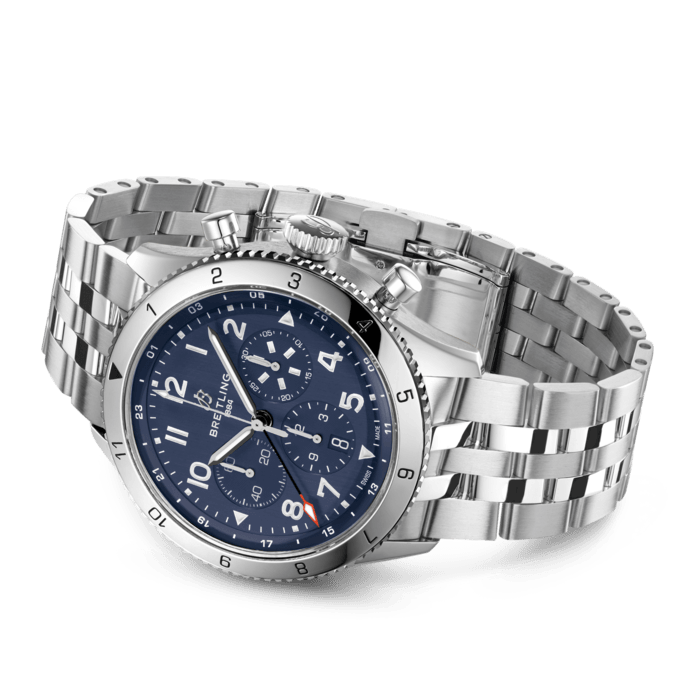  Shop Authentic Breitling Super Avi B04 Chronograph GMT 46 Tribute to Vought F4U Corsair Blue Dial Silver Steel Strap Watch for Men - AB04451A1C1A1 - Luxxuri