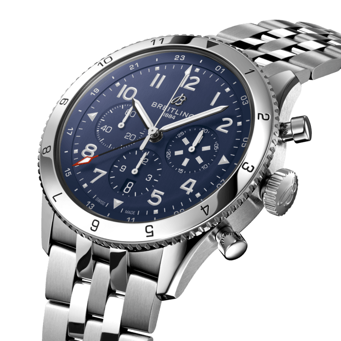  Shop Authentic Breitling Super Avi B04 Chronograph GMT 46 Tribute to Vought F4U Corsair Blue Dial Silver Steel Strap Watch for Men - AB04451A1C1A1 - Luxxuri