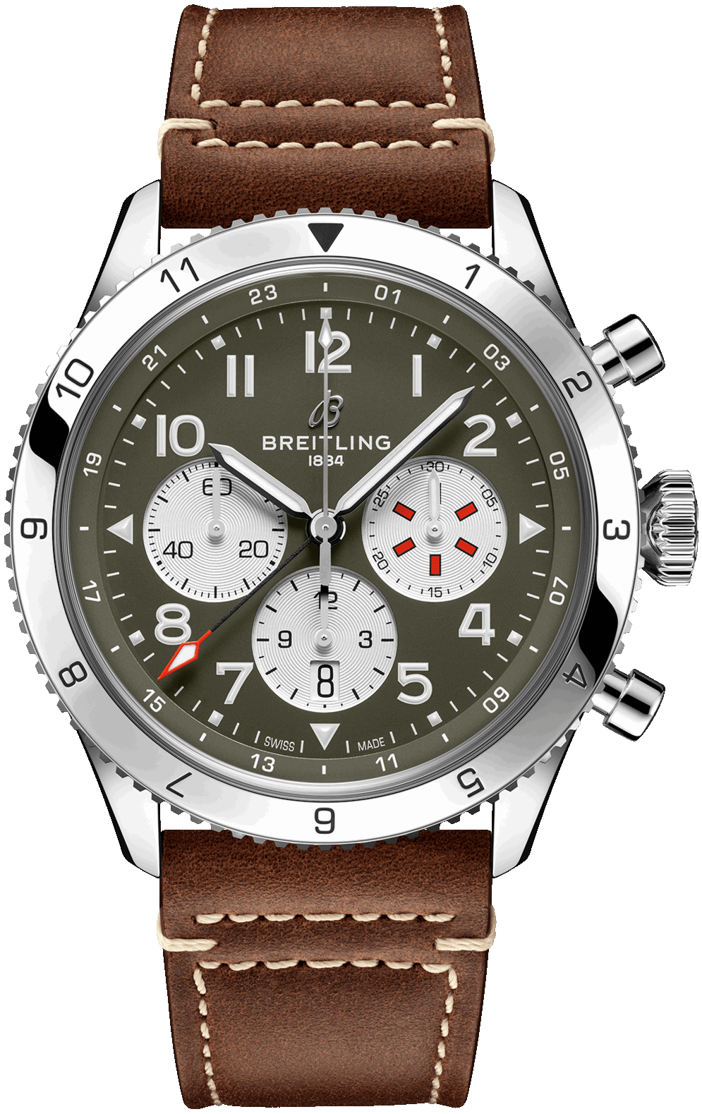  Shop Authentic Breitling Super Avi B04 Chronograph GMT 46 Curtiss Warhawk Green Dial Brown Leather Strap Watch for Men - AB04452A1L1X1 - Luxxuri