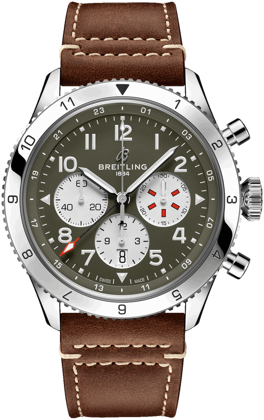  Shop Authentic Breitling Super Avi B04 Chronograph GMT 46 Curtiss Warhawk Green Dial Brown Leather Strap Watch for Men - AB04452A1L1X1 - Luxxuri