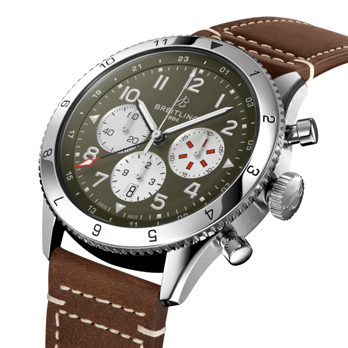  Shop Authentic Breitling Super Avi B04 Chronograph GMT 46 Curtiss Warhawk Green Dial Brown Leather Strap Watch for Men - AB04452A1L1X1 - Luxxuri