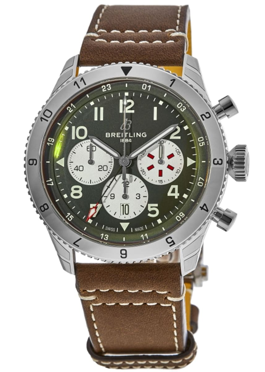  Shop Authentic Breitling Super Avi B04 Chronograph GMT 46 Curtiss Warhawk Green Dial Brown Leather Strap Watch for Men - AB04452A1L1X1 - Luxxuri