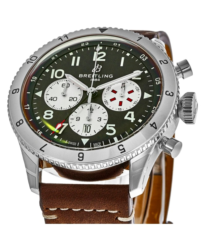  Shop Authentic Breitling Super Avi B04 Chronograph GMT 46 Curtiss Warhawk Green Dial Brown Leather Strap Watch for Men - AB04452A1L1X1 - Luxxuri