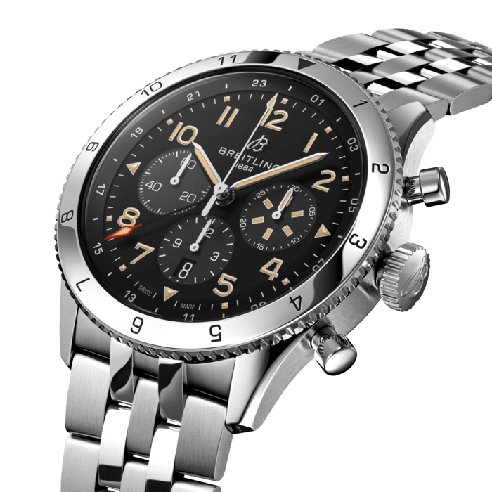  Shop Authentic Breitling Super Avi B04 Chronograph GMT 46 P-51 Mustang Black Dial Silver Steel Strap Watch for Men - AB04453A1B1A1 - Luxxuri
