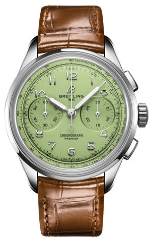  Shop Authentic Breitling Premier B09 Chronograph 40 Green Dial Brown Leather Strap Watch for Men - AB0930D31L1P1 - Luxxuri