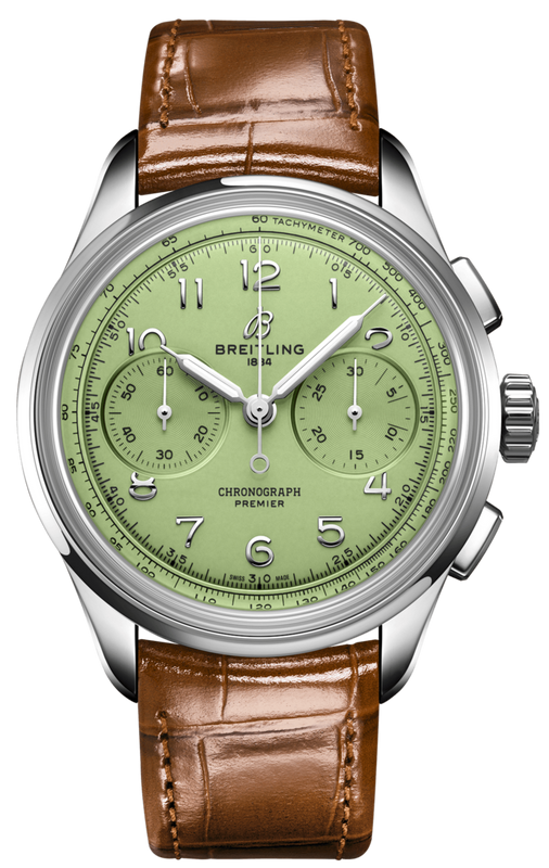  Shop Authentic Breitling Premier B09 Chronograph 40 Green Dial Brown Leather Strap Watch for Men - AB0930D31L1P1 - Luxxuri