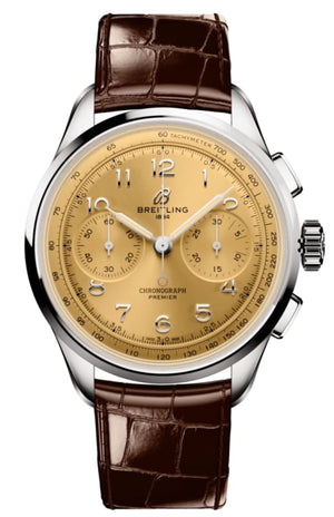  Shop Authentic Breitling Premier B09 Chronograph 40 Beige Dial Brown Leather Strap Watch for Men - AB0930F51H1P1 - Luxxuri