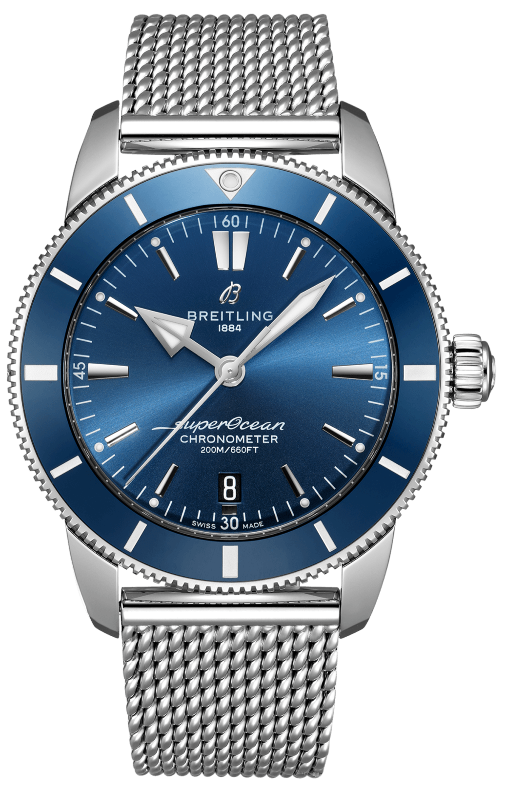  Shop Authentic Breitling Superocean Heritage B20 Automatic 44 Blue Dial Silver Mesh Bracelet Watch for Men - AB2030161C1A1 - Luxxuri