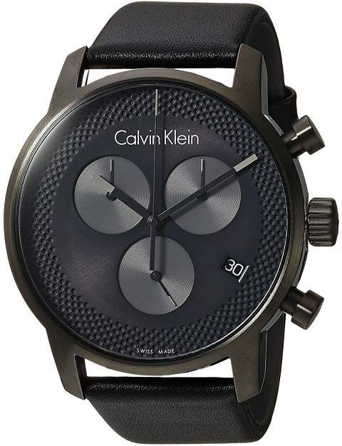  Shop Authentic Calvin Klein City Chronograph Grey Dial Black Leather Strap Watch for Men - K2G177C3 - Luxxuri