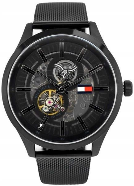  Shop Authentic Tommy Hilfiger Spencer Skeleton Black Dial Black Mesh Bracelet Watch for Men - 1791644 - Luxxuri