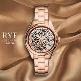  Shop Authentic Fossil Rye Automatic Skeleton Rose Gold Dial Rose Gold Steel Strap Watch for Women - BQ3754 - Luxxuri