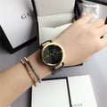  Shop Authentic Gucci Interlocking G Gold Black Dial Black Leather Strap Unisex Watch - YA133326 - Luxxuri