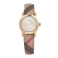  Shop Authentic Burberry The City Gold Dial Haymarket Brown Leather Strap Watch for Women - BU9219 - Luxxuri