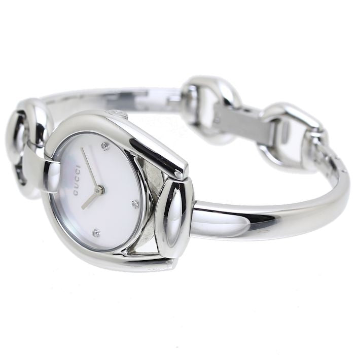  Shop Authentic Gucci Horsebit Collection Diamonds Mother of Pearl Dial Silver Steel Strap Watch For Women - YA139506 - Luxxuri