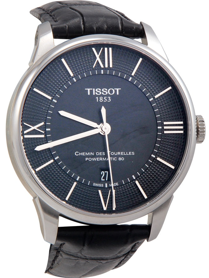 Tissot Chemin Des Tourelles Powermatic 80 Black Dial Black Leather Strap Watch For Men - T099.407.16.058.00