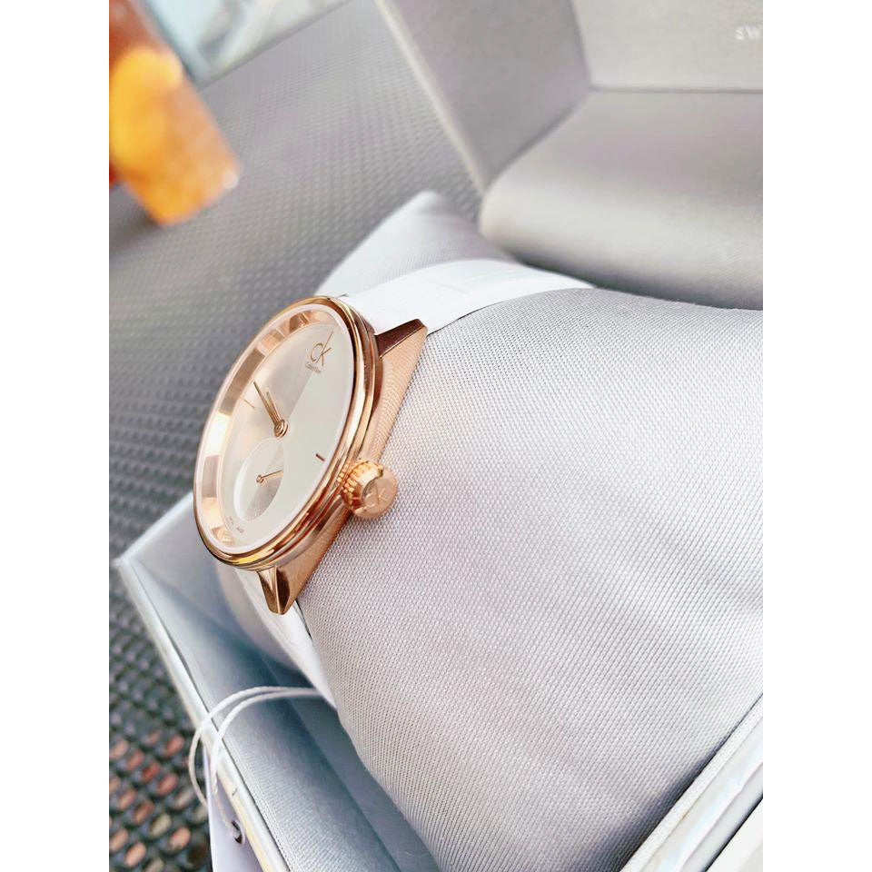  Shop Authentic Calvin Klein Accent Silver Dial White Leather Strap Watch for Women - K2Y236K6 - Luxxuri