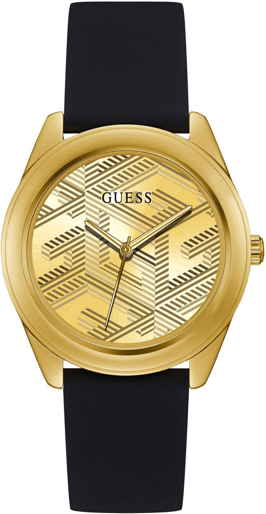  Shop Authentic Guess Cubed Analog Gold Dial Black Silicone Strap Watch For Women - GW0665L1 - Luxxuri