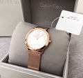  Shop Authentic Calvin Klein Minimal White Dial Rose Gold Mesh Bracelet Watch for Women - K3M22626 - Luxxuri
