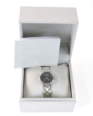 Calvin Klein Snake Black Dial Silver Steel Strap Watch For Women - K6E23141