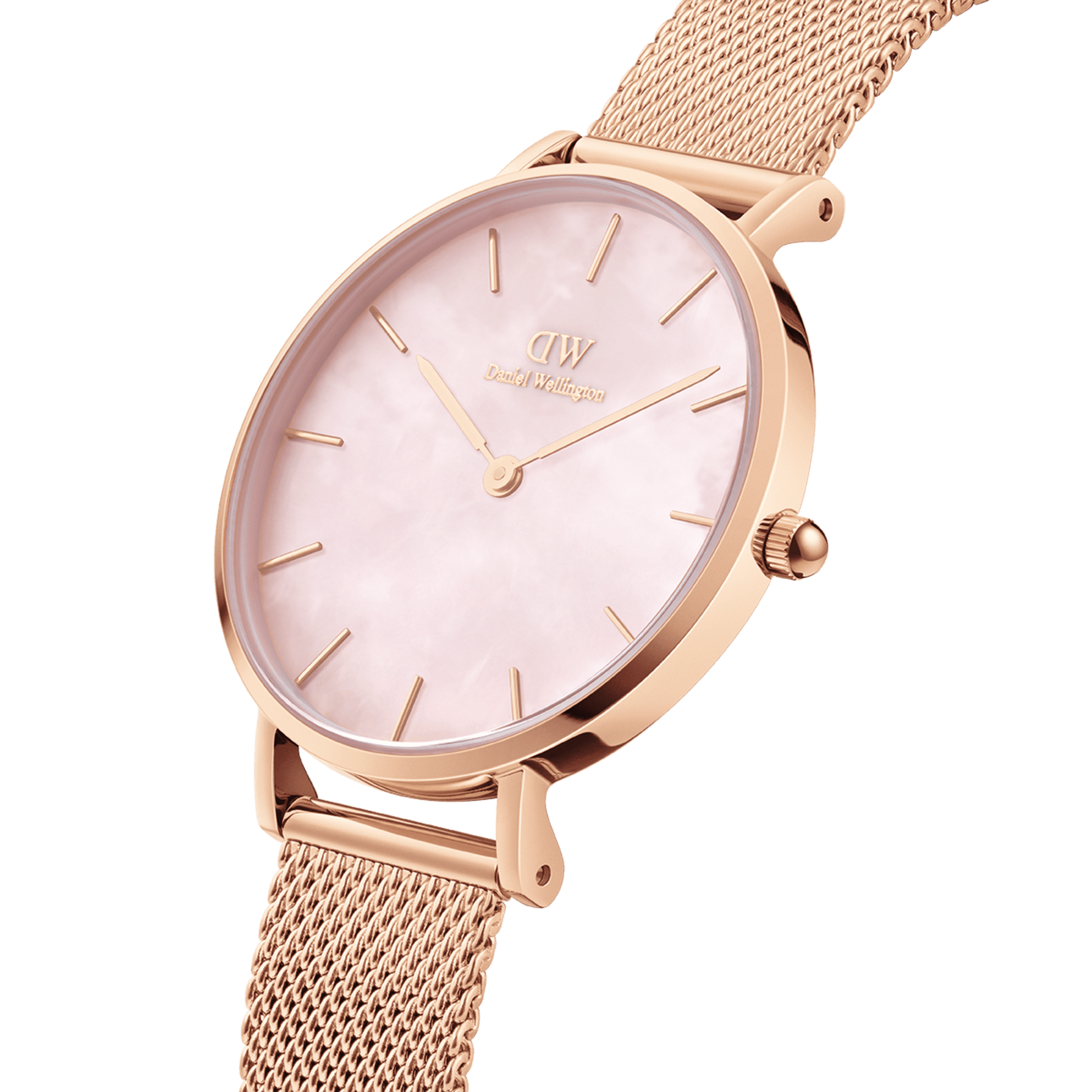  Shop Authentic Daniel Wellington Petite Melrose Pink Dial Rose Gold Mesh Strap Watch For Women - DW00100368 - Luxxuri
