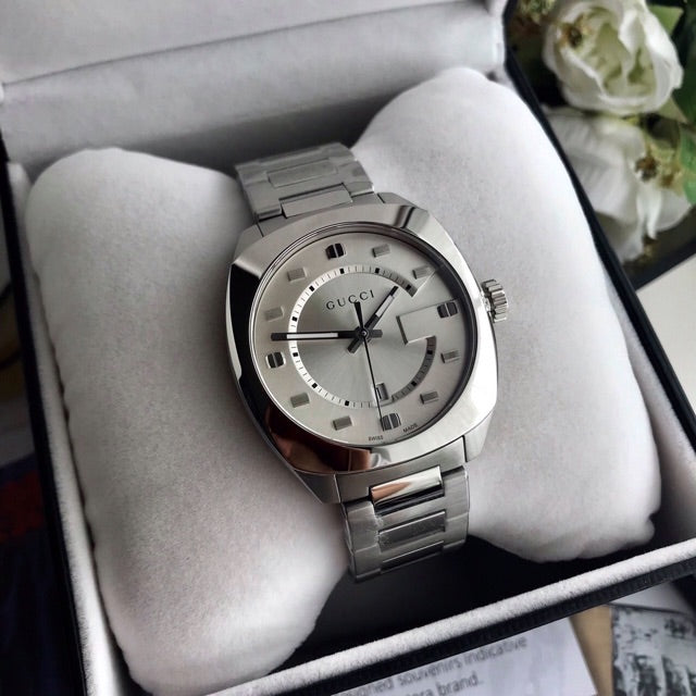  Shop Authentic Gucci GG2570 Silver Dial Silver Steel Strap Watch For Men - YA142308 - Luxxuri