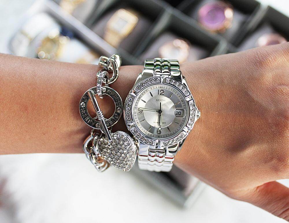  Shop Authentic Guess Water Pro Diamonds Silver Dial Silver Steel Strap Watch For Women - G75511M - Luxxuri