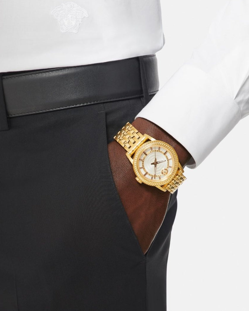  Shop Authentic Versace Code Quartz Silver Dial Gold Steel Strap Watch For Men - VEPO00420 - Luxxuri